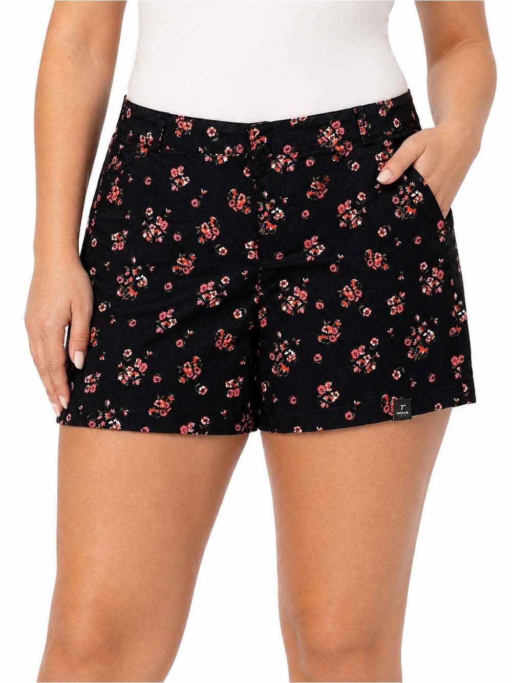 Boutique Brand, ‘Jamie’ Dark Navy Floral Women's Plus Shorts, 7” Inseam, 18W
